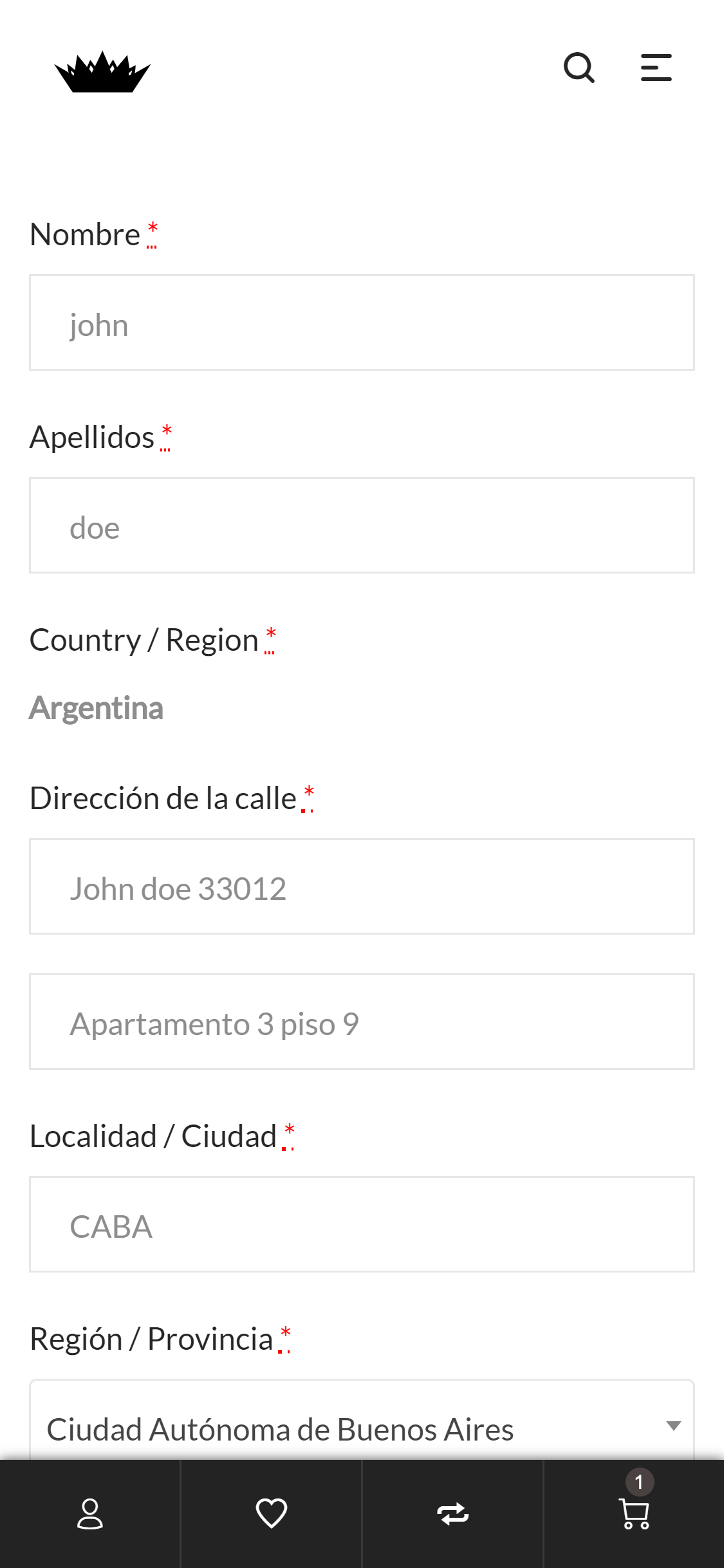 Nombre apellido y dirección